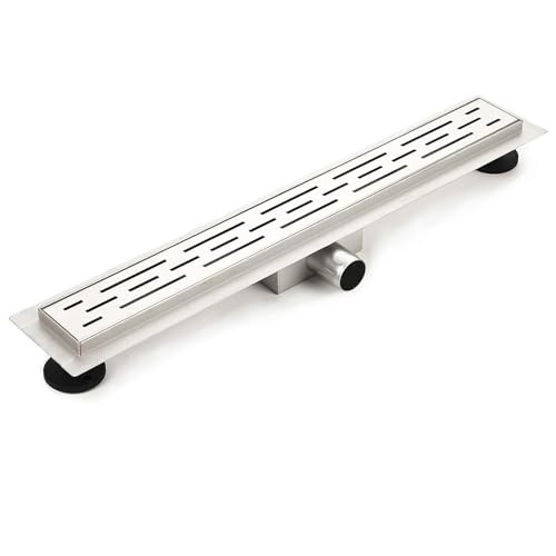 Probility Duschrinne 80cm Extra Flach 304 Edelstahl Bodenablauf mit 3-reihig-Schlitzm Muster Glasabdeckung Siphon zur Geruchsbekämpfung (2 in 1), schnelles Entleeren, verhindert Verstopfung von Probility