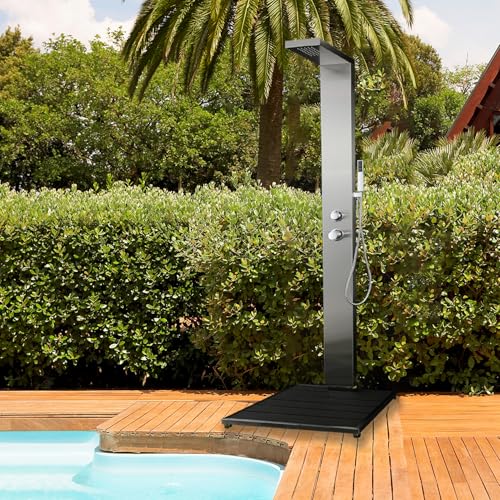 Probility Gartendusche aus Edelstahl 304 mit WPC-Grundplatte, mit Handbrause und Kopfbrause, geeignet für Außengärten und Schwimmbäder außendusche garten von Probility