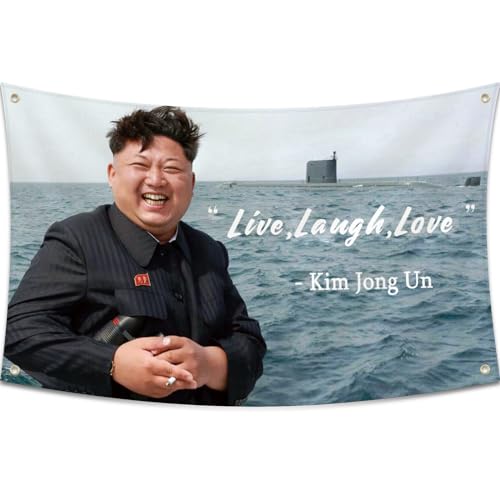 Probsin Kim Jong Un Live, Laugh, Love, Flagge, 90 x 150 cm Banner, lustiges Poster, UV-beständig, verblassend, langlebig, Männerhöhle, Wandflagge mit Messingösen, für College, Geschenk, Heckklappen von Probsin