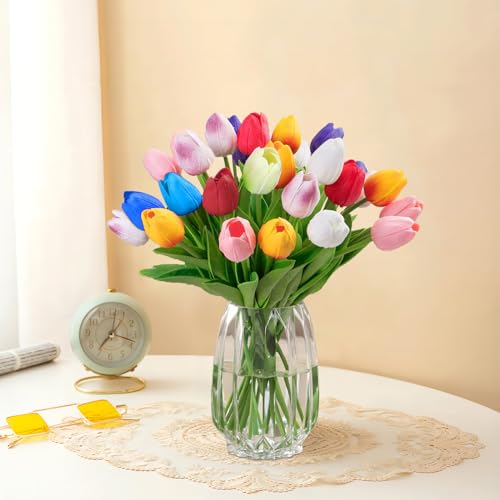 20PCS GefäLschte Tulpen Probuk KüNstliche Blumen Tulpen, Tulpen KüNstlich Mehrfarbig, KüNstliche Tulpenblumen, Realistische Blume für BüRo Heimdekoration,Valentinstag,Muttertag, Blumenarrangements DIY von Probuk