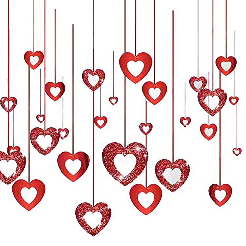 40PCS Hängende Herz Girlande Probuk Rot Valentinstag Glitter Heart Swirl hängende Dekoration Herzen Deko Banner Deckenhänger Girlande für Jubiläum/Verlobung/Hochzeit/Geburtstag/Feiertagsfeier von Probuk