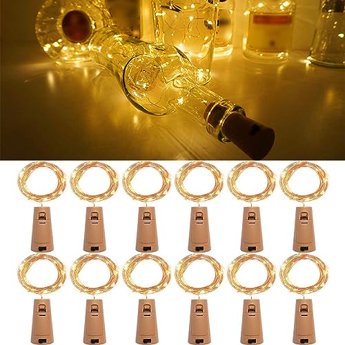 Probuk 12 Stück Flaschen Led Licht 2M 20 LEDs Warmweiß, Flaschen Led Lichterkette, Led Flaschenlicht Terkette Korken mit Batterie für DIY Hochzeiten Halloween Weihnachten Ferien Party Garten Deko von Probuk