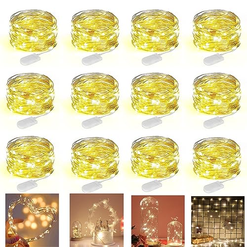 Probuk 12 Stück LED Lichterkette batterie Lichterkette Draht 2M 20 LEDs Warmweiß, Kupfer Drahtlichterkette,Wasserdicht Silberdraht, Mini Lichterkette für Zimmer Weihnachten Party Hochzeit Innen Außen von Probuk