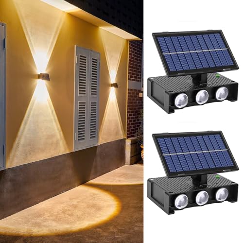 Probuk 2 Stück Set Solar Wandleuchte Außen, IP65 Wasserdicht LED Wandlampe Solar, Up & Down Außenleuchte, Kabellose Solarlampen für Garten, Terrasse, Balkon, Garage, Eingang, Warmweiß von Probuk