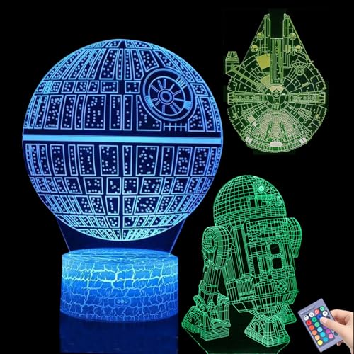 Probuk 3 Stück 3D Lampe Star Wars Lampe, LED Illusion Nachtlicht, Star Wars Nachtlicht für Kinder, 3D Illusion Lampe mit 7 Farben Berührungssteuerung & 16 Farben Fernbedienung, Geschenke für Kinder von Probuk