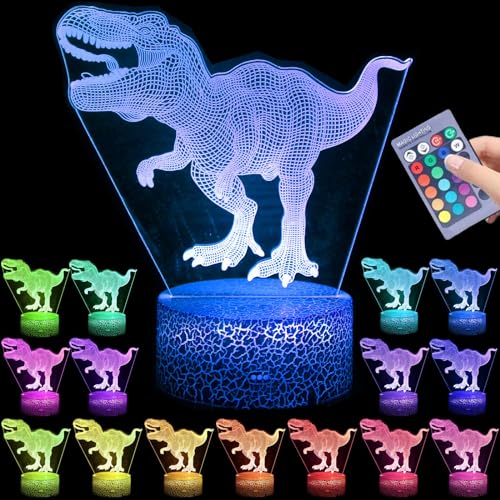 Probuk 3D Licht Dinosaurier, Illusion 3D Lampe Led Nachtlicht, 16 Farbwechsel mit Fernbedienung & Berühren, Dinosaurier Nachtlicht für Kinder, Geschenke für Mädchen Junge Wohnzimmer Schlafzimmer Dekor von Probuk