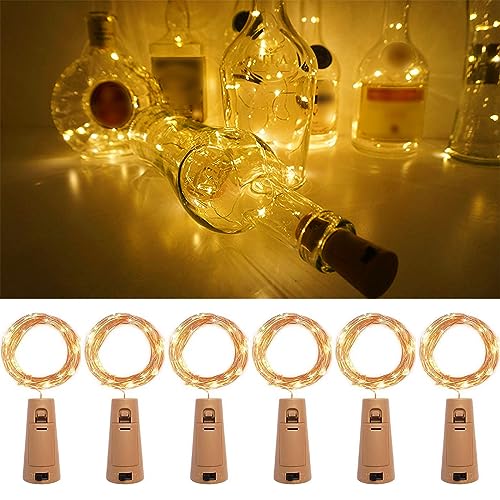 Probuk 6 Stück Flaschen Led Licht 2M 20 LEDs Warmweiß, Flaschen Led Lichterkette, Led Flaschenlicht Terkette Korken mit Batterie für DIY Hochzeiten Halloween Weihnachten Ferien Party Garten Deko von Probuk