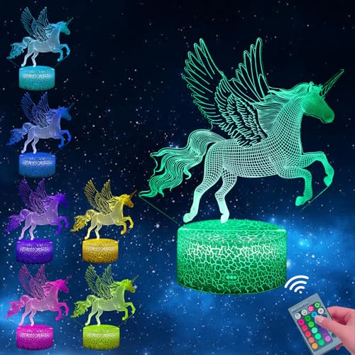 Probuk Einhorn 3D Lampe, Einhorn Nachtlicht für Kinder, 16 Farbwechsel mit Fernbedienung&Berühren, Einhorn Geschenk für Mädchen, Geburtstags Weihnachten, Kinder Spielzeug Wohnzimmer Schlafzimmer Deko von Probuk