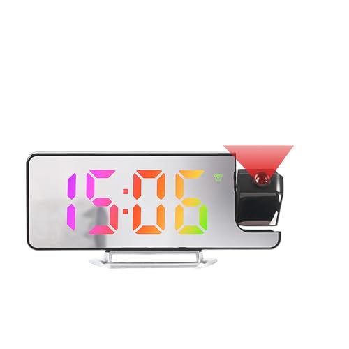 Projektionswecker mit 7,8" LED Farbdisplay, 180° drehbar, Digitaler Wecker mit Temperaturanzeige, USB Ladefunktion, Snooze, einstellbare Helligkeit, Spiegel Wecker für Schlafzimmer, Deckenprojektion von Probuk