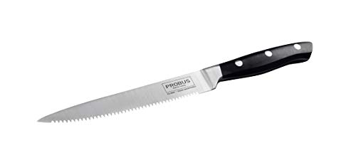 Probus Küchenmesser gezahnt 24,5 cm, handgeschärftes Premium-Messer mit Wellenschliff, gezacktes Kochmesser aus Edelstahl, ergonomischer & rutschfester Griff (Klinge: 14 cm), Menge: 1 Stück von Probus