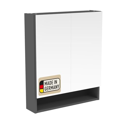Probus Basic Spiegelschrank 60cm Anthrazit – Moderner Badezimmerschrank mit Zwei Türen und offenen Fach, Korpus in Anthrazit, Made in Germany von Probus
