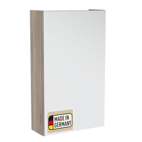 Probus Basic Spiegelschrank braun hell/Dekor Sonoma Eiche – 40 cm breit, natürlicher Stil mit viel Stauraum, Türanschlag frei wählbar, Made in Germany von Probus