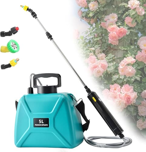 Procci Batteriebetriebene Sprüher 5L, Elektrisches Sprühgerät mit Hoher Kapazität und 3 Nebeldüsen, 2000 mAh Wiederaufladbarer Griff, Hält 180 Minuten, Gartensprüher, Unkrautsprüher (Grün) von Procci