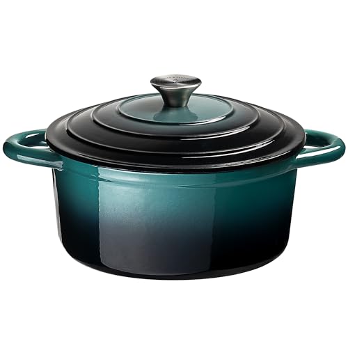 Prochef Runder Bräter aus emailliertem Gusseisen mit Deckel 21 cm – langlebiges ofen- und herdsicheres Kochgeschirr, leicht zu reinigen, ideal für Eintöpfe, Suppen, Curries & Beilagen, Blaugrün von Prochef