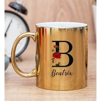 Personalisierte Spiegelmonogramm-Kaffeetasse Mit Initiale, Individuelle Glänzende Goldtasse, Metallic-Gold-Glitzer-Namentasse, Beste Goldene von Procitygift