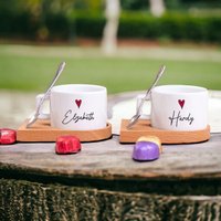 x2 Personalisierte Teetasse Mit Holzuntertasse, Benutzerdefinierte Teetasse-Set, Teetasse-Untertasse Und Löffel-Set, Benutzerdefinierter von Procitygift