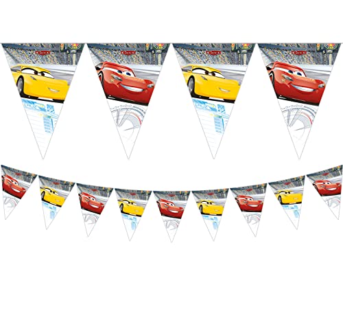 Procos 87805 - Flaggenbanner Cars, mit 9 Wimpeln, Hängedekoration, Kindergeburtstag von Procos