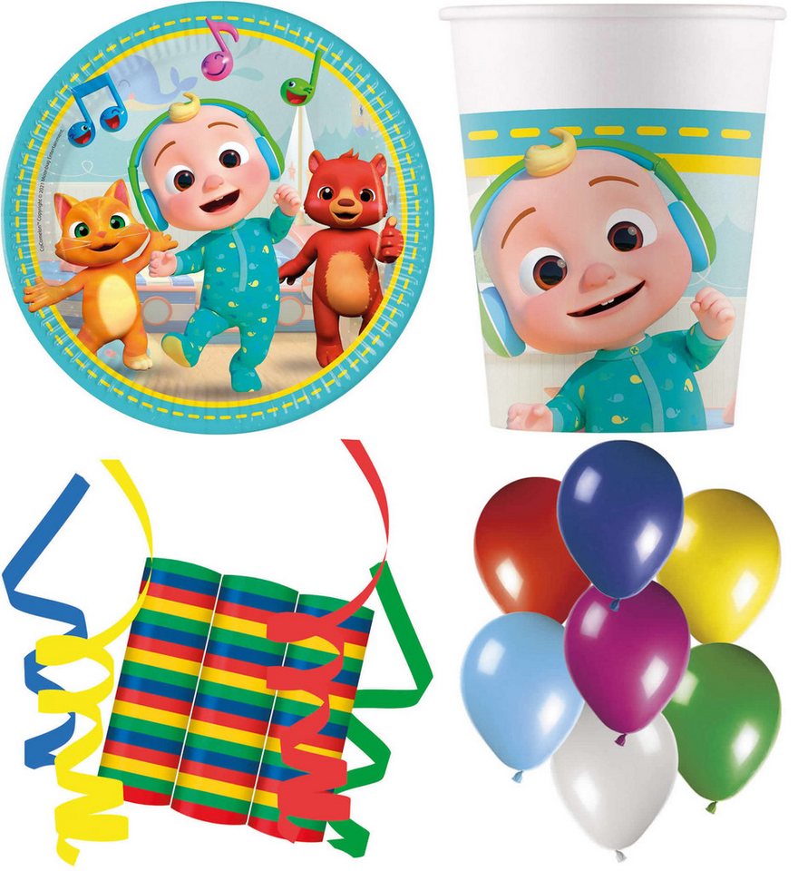 Procos Einweggeschirr-Set 120-tlg. Set Kindergeburtstag Party Feier Fete Deko Motto CoComelon (120-tlg), 8 Personen von Procos
