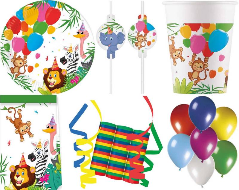 Procos Einweggeschirr-Set 136-tlg Set Kindergeburtstag Party Feier Deko Motto Dschungel Ballon (136-tlg), 8 Personen, Pappe von Procos