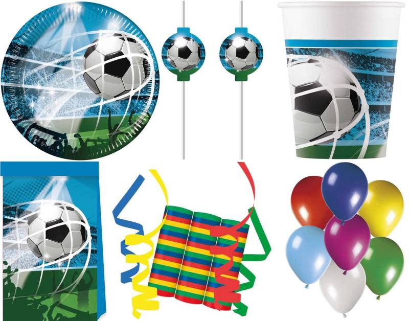 Procos Einweggeschirr-Set 136-tlg Set Kindergeburtstag Party Feier Fete Deko Motto Fußball Fan (136-tlg), 8 Personen, Pappe von Procos