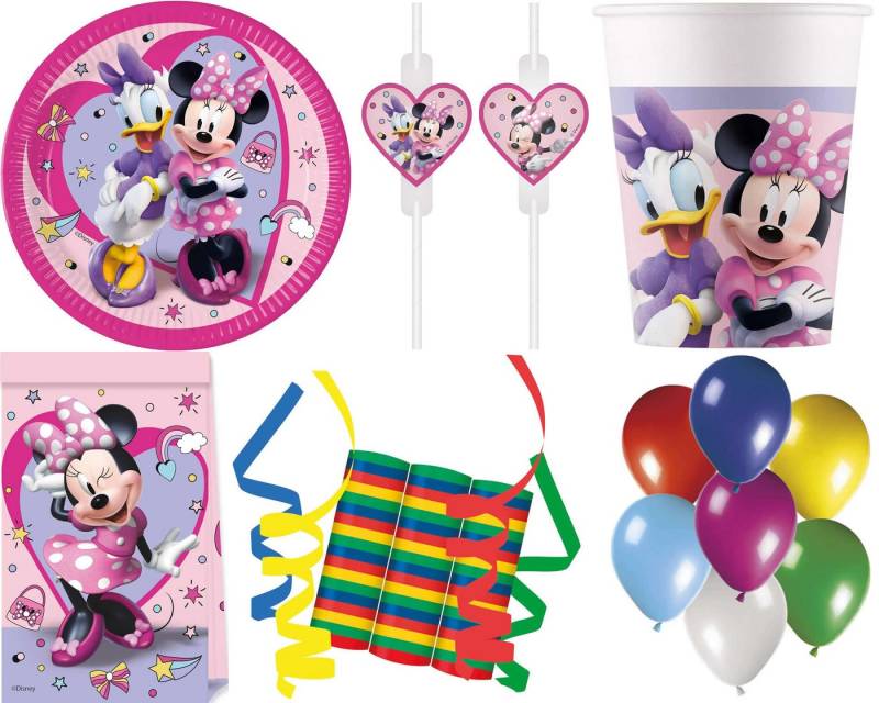 Procos Einweggeschirr-Set 136-tlg. Set Kindergeburtstag Party Deko Motto Minnie Mouse Junior (136-tlg), 8 Personen von Procos