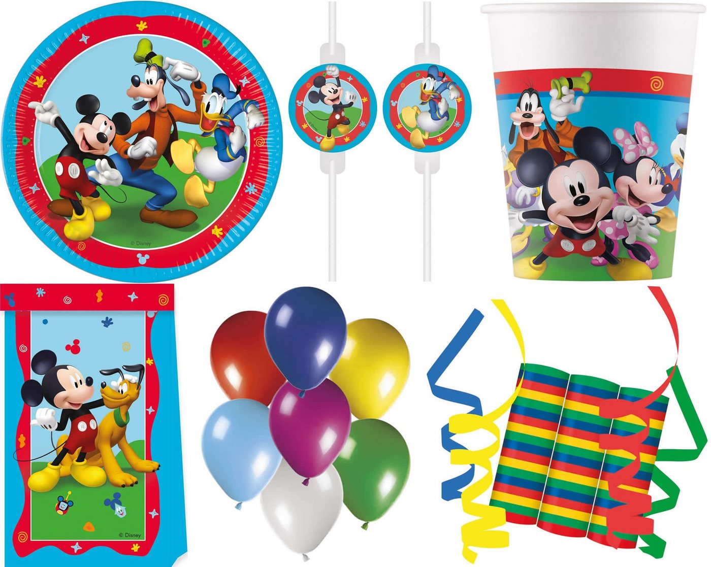 Procos Einweggeschirr-Set 136-tlg. Set Kindergeburtstag Party Feier Fete Deko Motto Mickey Mouse (136-tlg), 8 Personen, Pappe von Procos