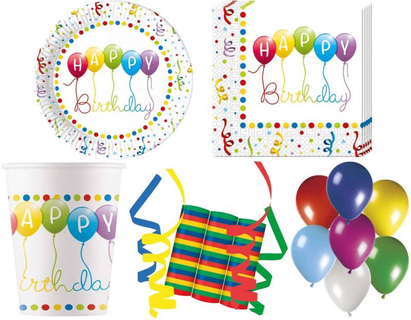 Procos Einweggeschirr-Set 140-tlg Set Kindergeburtstag Party Feier Deko Motto Dots Punkte bunt (140-tlg), 8 Personen, Pappe von Procos