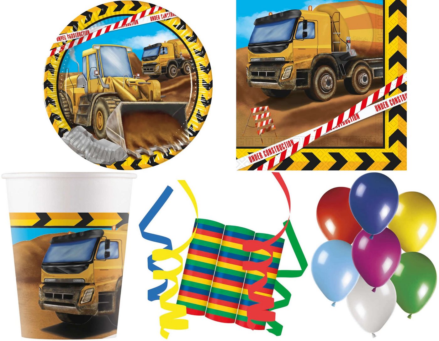 Procos Einweggeschirr-Set 140-tlg Set Kindergeburtstag Party Feier Fete Deko Motto Baustelle (140-tlg), 8 Personen, Pappe von Procos