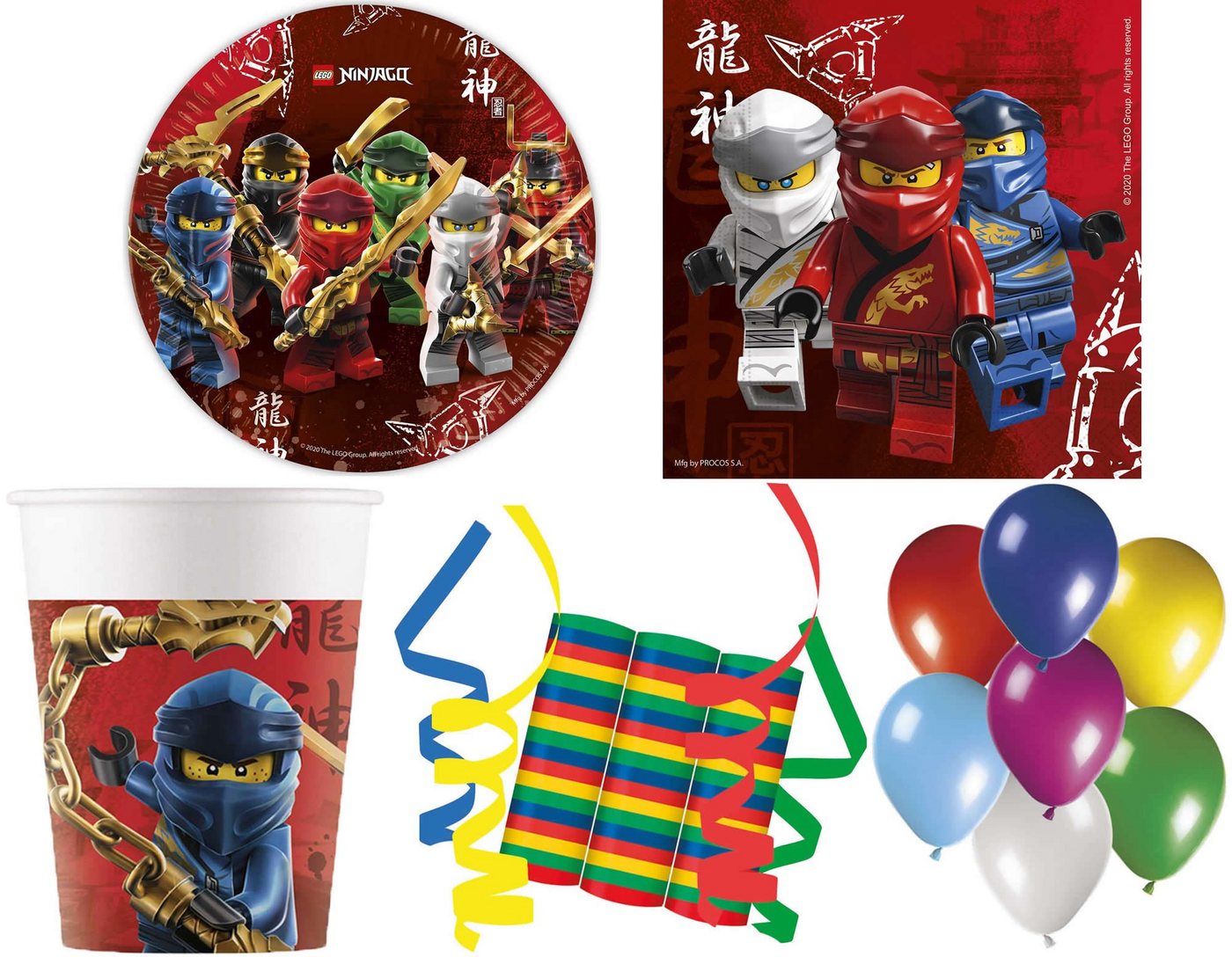 Procos Einweggeschirr-Set 140-tlg Set Kindergeburtstag Party Feier Fete Deko Motto Lego Ninjago (140-tlg), 8 Personen von Procos