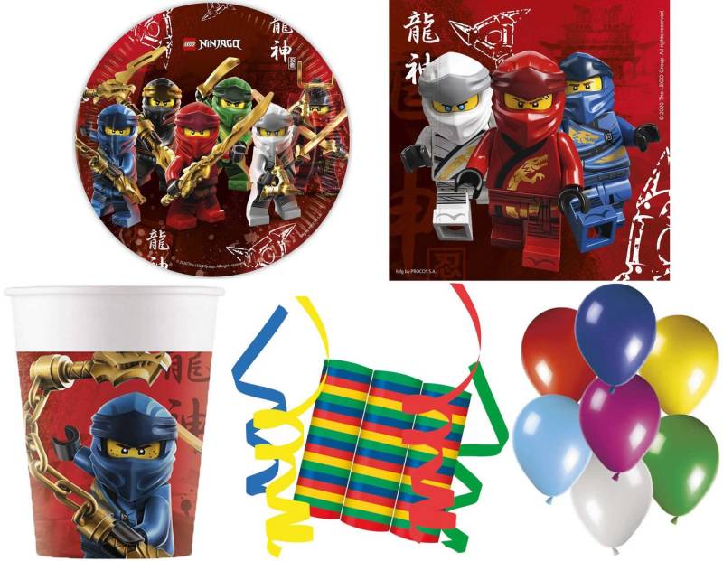 Procos Einweggeschirr-Set 140-tlg Set Kindergeburtstag Party Feier Fete Deko Motto Lego Ninjago (140-tlg), 8 Personen von Procos