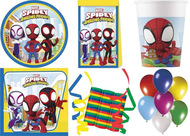 Procos Einweggeschirr-Set 148-tlg Set Kindergeburtstag Party Deko Motto Spidey & Amazing Friends (148-tlg), 8 Personen von Procos