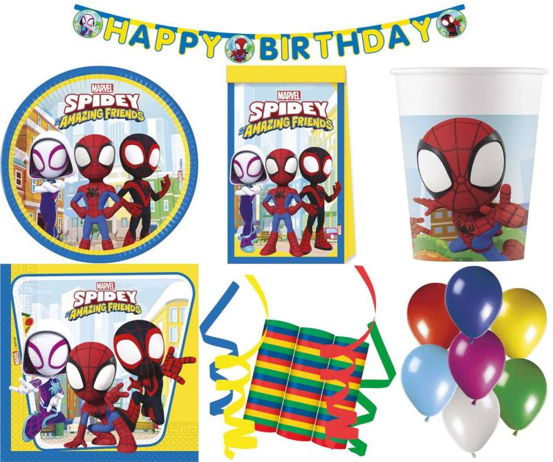 Procos Einweggeschirr-Set 149-tlg Set Kindergeburtstag Party Deko Motto Spidey & Amazing Friends (149-tlg), 8 Personen, Pappe von Procos