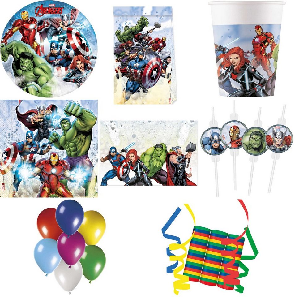 Procos Einweggeschirr-Set 157-tlg Set Kindergeburtstag Party Feier Deko Motto Avengers Infinity (157-tlg), 8 Personen von Procos