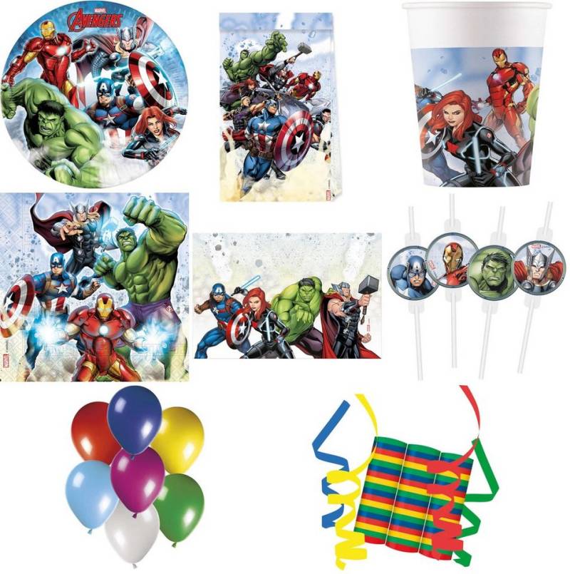 Procos Einweggeschirr-Set 157-tlg Set Kindergeburtstag Party Feier Deko Motto Avengers Infinity (157-tlg), 8 Personen von Procos