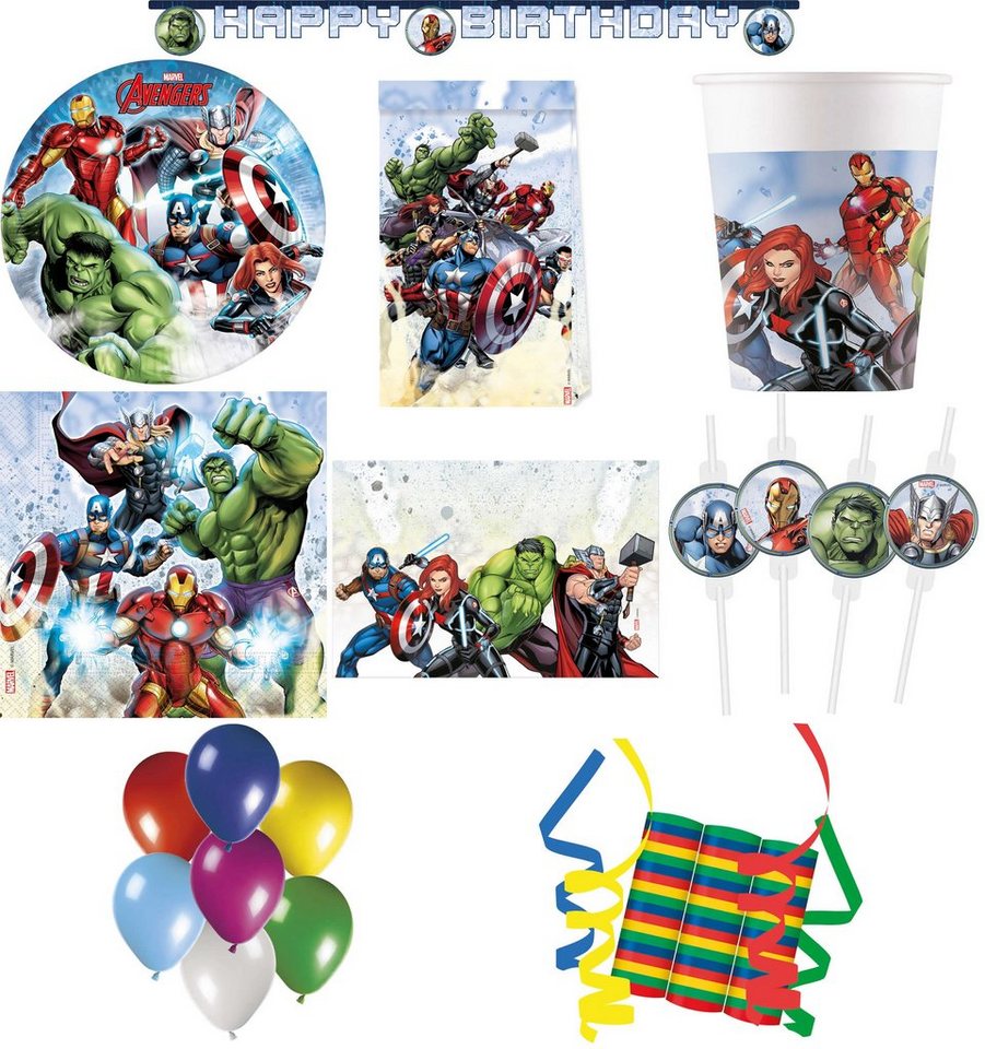 Procos Einweggeschirr-Set 158-tlg Set Kindergeburtstag Party Feier Deko Motto Avengers Infinity (158-tlg), 8 Personen, Pappe von Procos