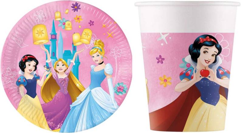 Procos Einweggeschirr-Set 16-tlg Set Kindergeburtstag Party Deko Motto Princess Live your Story (16-tlg), 8 Personen, Pappe von Procos