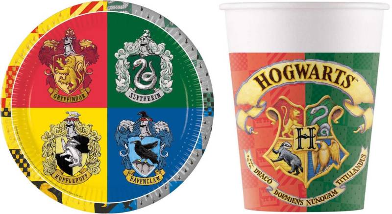 Procos Einweggeschirr-Set 16-tlg Set Kindergeburtstag Party Feier Fete Deko Motto Harry Potter (16-tlg), 8 Personen, Pappe von Procos
