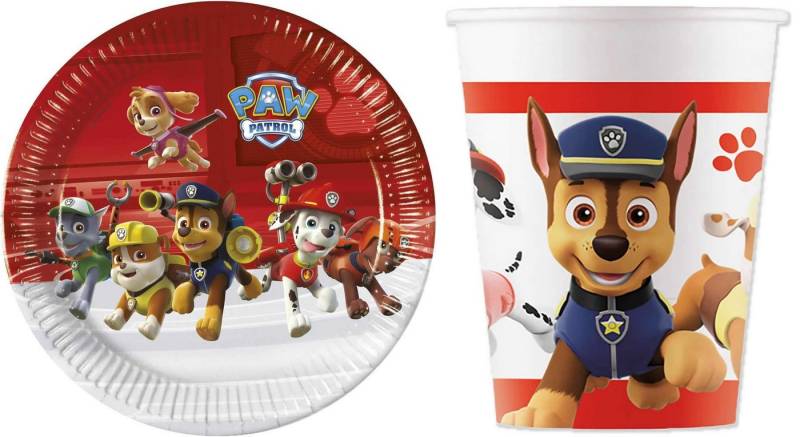 Procos Einweggeschirr-Set 16-tlg Set Kindergeburtstag Party Feier Fete Deko Motto Paw Patrol (16-tlg), 8 Personen, Pappe von Procos