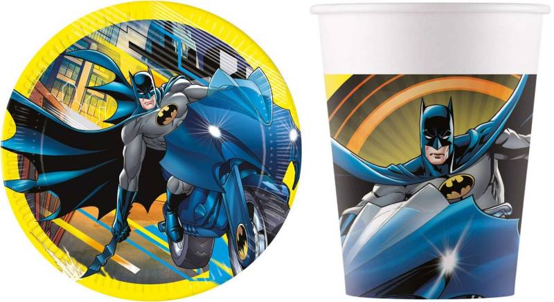 Procos Einweggeschirr-Set 16-tlg Set Kindergeburtstag Party Fete Deko Motto Batman Rogue Rage (16-tlg), 8 Personen, Pappe von Procos