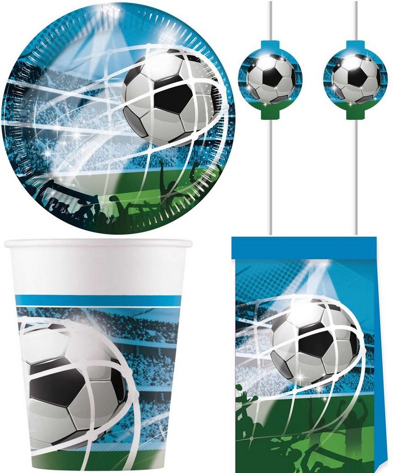 Procos Einweggeschirr-Set 32-tlg Set Kindergeburtstag Party Feier Fete Deko Motto Fußball Fan (32-tlg), 8 Personen, Pappe von Procos