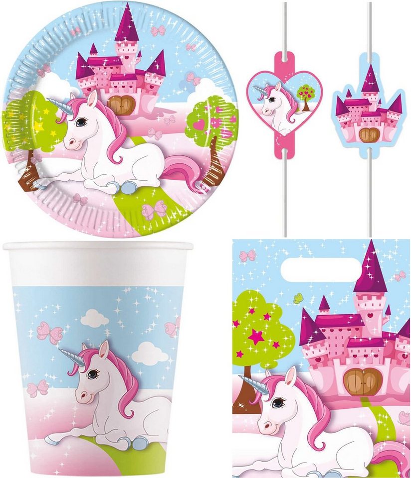 Procos Einweggeschirr-Set 36-tlg. Set Kindergeburtstag Party Feier Deko Motto Unicorn Einhorn (36-tlg), 8 Personen, Pappe von Procos