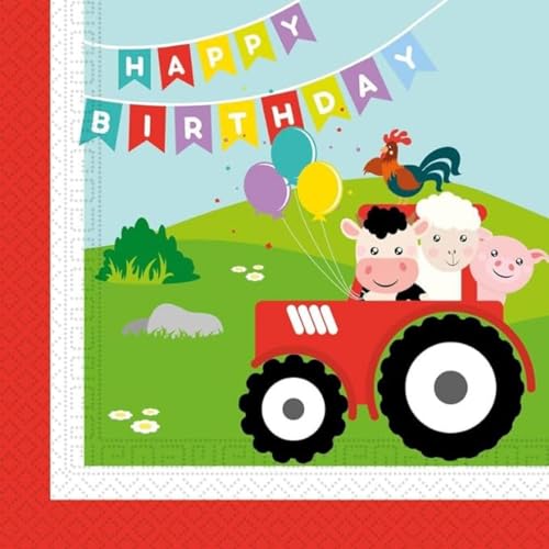 Procos - Papierservietten FSC Animali Bauernhof Farm Party (33 x 33 cm, Doppeltuch), 20 Stück, mehrfarbig, 94176, Mittel von Procos
