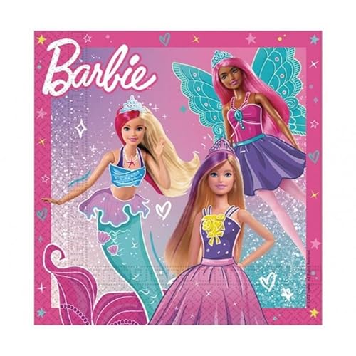 Procos - Papierservietten FSC Barbie Fantasy (33x33cm, doppelschichtig), 20 Stück, rosa, hellblau, 94568 von Procos