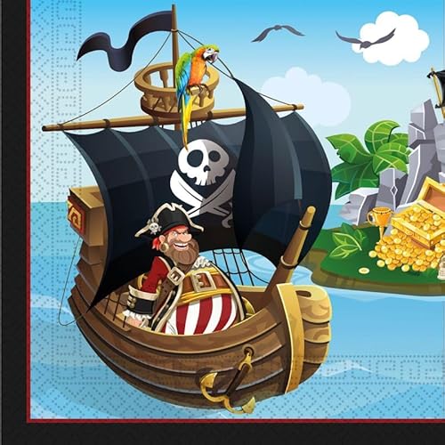 Procos - Papierservietten FSC Piraten Island Pirates Party (33 x 33 cm, Doppeltuch), 20 Stück, mehrfarbig, 93967 von Procos