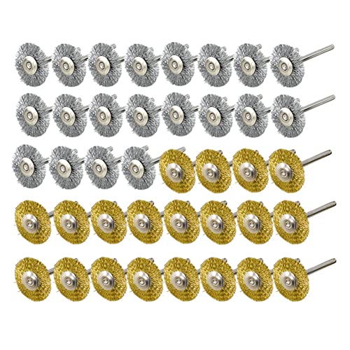 40 StüCke Mini DrahtbüRsten Radschalen Messing DrahtbüRsten Set (3 Mm) Schaft für Rotationswerkzeug Polierschwabbel von Procter