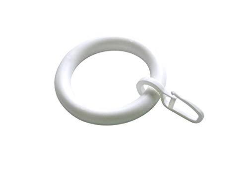 Gardinenringe/Vorhangringe mit Faltenhaken, Ringe für Gardinenstangen/Vorhangstangen - 10 Stück Kunststoff - Ø 39 x 55 mm (Weiß) von Prodecoshop