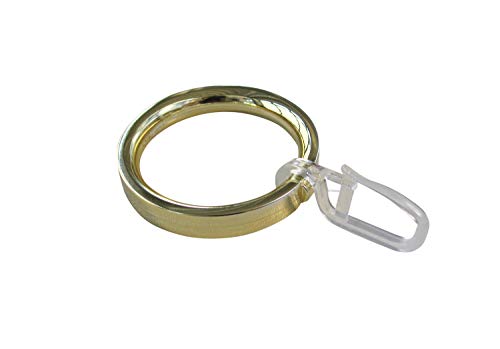 Gardinenringe Vorhangringe Flachringe mit Faltenhaken - Ring Ø 32 x 43 mm für Gardinenstangen Ø 20 mm - Kunststoff - 10 Stück (Messing glänzend) von Prodecoshop