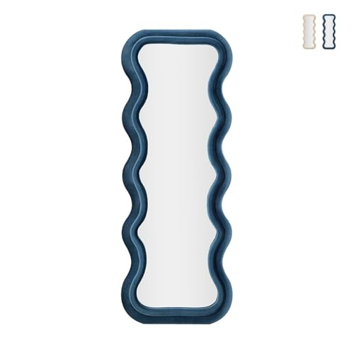 Produce Shop Emily Wand- oder Standspiegel mit wellenförmigem Design aus Samt 60x160 cm - Blau von Produce Shop