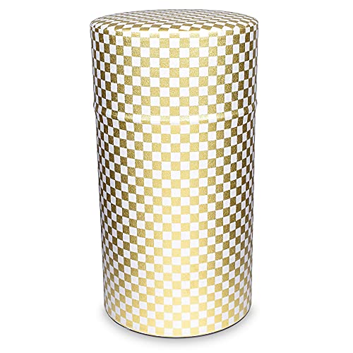 Jaanese Teedose Dose, luftdichter Doppeldeckel Vorratsbehälter, Blockkaro ICHIMATSU Design, 200g Tee Kapazität für Tee Kaffee Zucker Gewürze Kräuter von Product of Gifu Japan