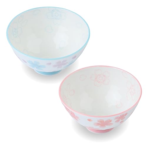 Kirameki Japanische Keramik-Reisschalen, Set mit 2 - 6 Unzen, 12,7 cm, Ai und Kurenai, authentische Mino Ware Japan von Product of Gifu Japan
